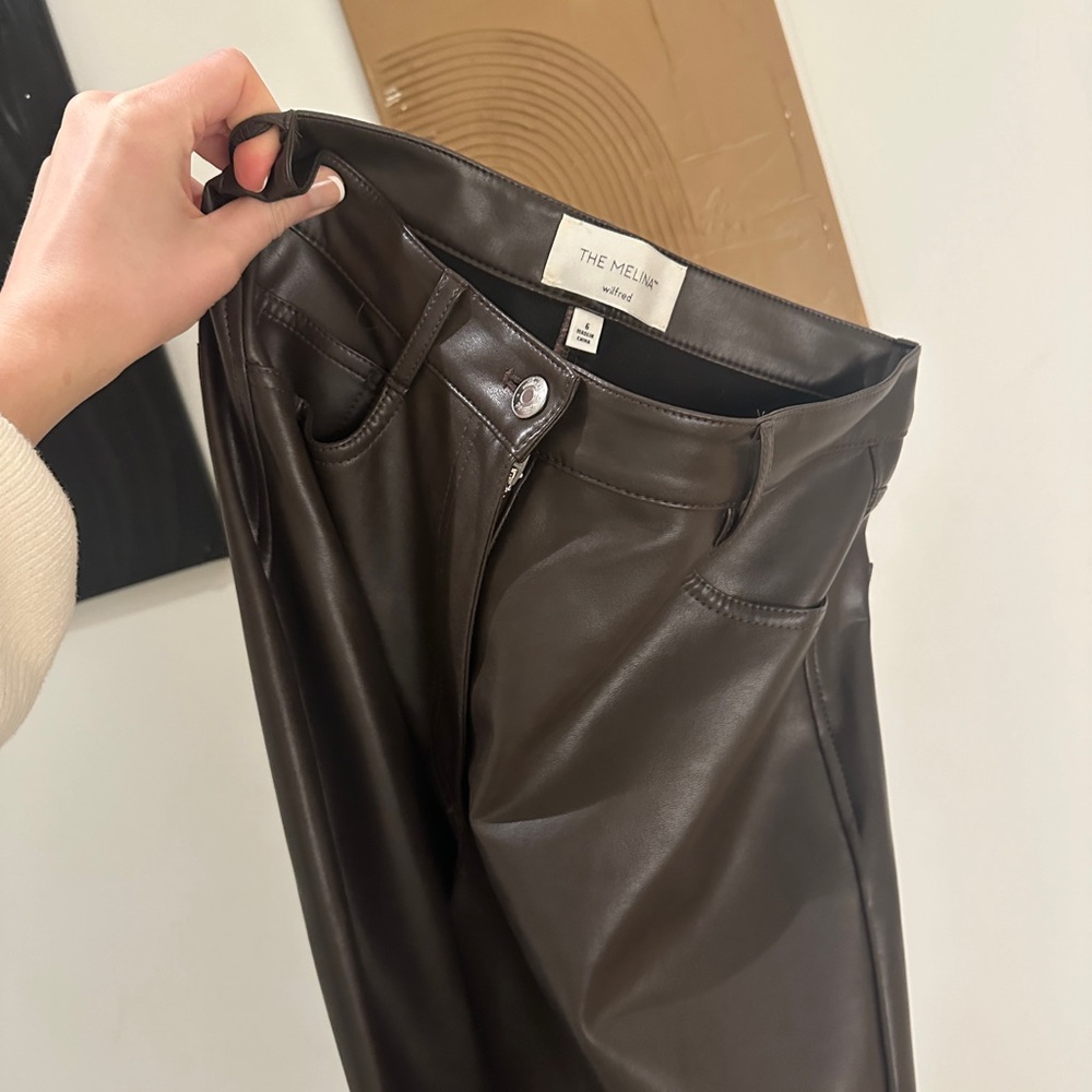 Melina Low Rise Slim Pant Brown Leather - Picture 4 of 4